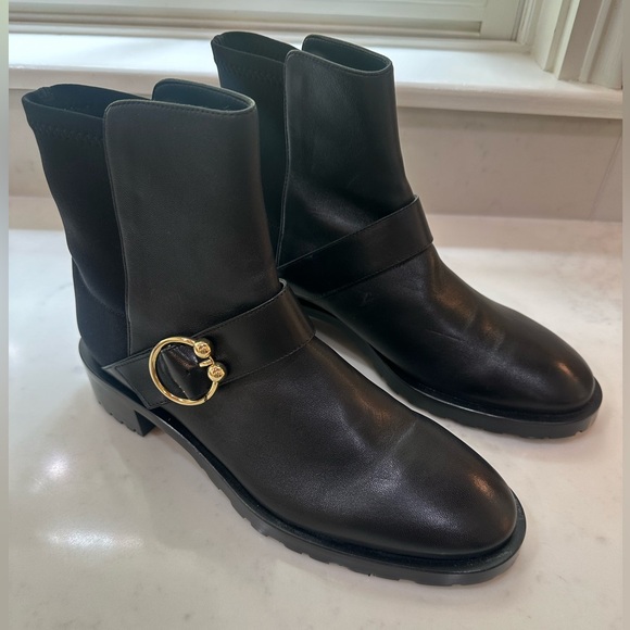 Stuart Weitzman Black Ankle Boots with Gold Accent - Picture 11 of 11